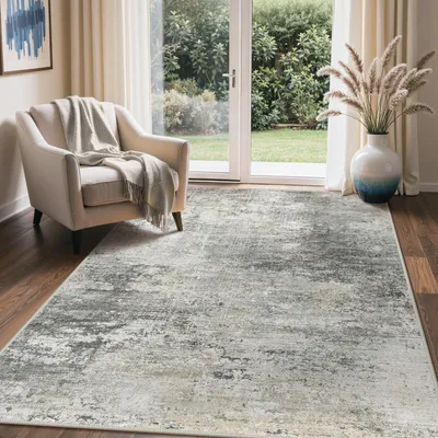 Waschbarer Teppich 120x170 cm grau, abstrakt, rutschfest, weich, Wohnzimmer