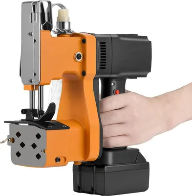 Immagine prodotto di Macchina cucitrice portatile per sacchi/chiudisacchi - Cucitrice industriale per imballaggi - Batteria 36 V 2200 mAh - Punto catenella - Per sacchi di cereali e tessuti - Arancione