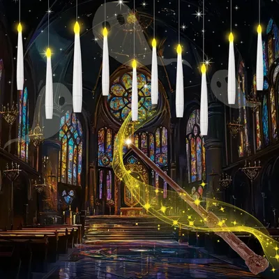 Produktbild von 10 Stück Schwebende Kerzen, Flackernde LED Kerze, Halloween LED-Kerzen, Schwimmende Kerzen, Kabellos Weihnachtskerzen, mit Zauberstab Fernbedienung