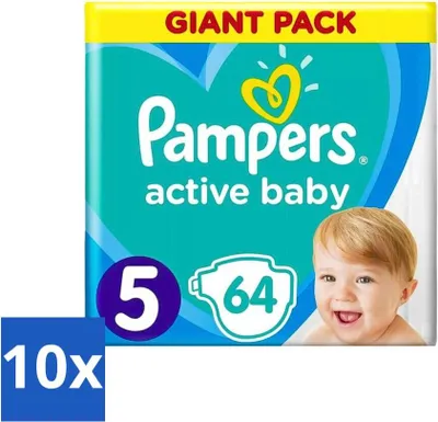 Image de Pampers - Active Baby - Couches - Taille 5 (11-16 kg) - Coupe souple - 64 couches - Pack économique - 10 pièces