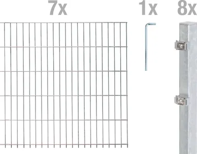 Immagine prodotto di Alberts 678050 Staccionata doppia come set di recinzione completo di 16 pezzi, zincato a caldo, altezza 183 cm, lunghezza 17,5 m