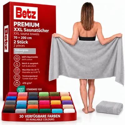 Produktbild von Betz 2 Stück Saunatücher 70 x 200 cm PREMIUM 100% Baumwolle Badetuch Liegetuch Strandtuch   Farbe: silber