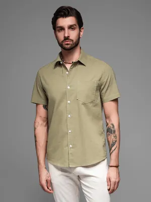 Zdjęcie produktu dla Ombre Clothing Męska koszula z krótkim rękawem Egu oliwkowa XL