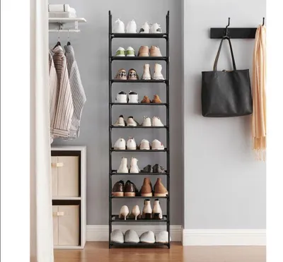 Produktbild von Schuhregal mit 10 Ebenen, schwarz, 45 x 28 x 173 cm