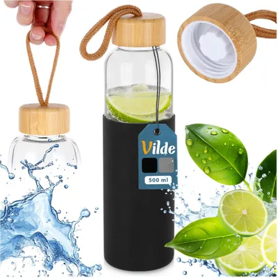 Immagine prodotto di Bottiglia d'acqua Vilde Bottiglia di vetro Bottiglia di vetro con manicotto in silicone 500 ml