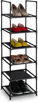 Produktbild von Relaxdays Schuhregal, 6 Ebenen, HBT: 106x33x33 cm, Metall Schuhablage, Stoff Ablage, schmales Schuhgestell, schwarz/grau