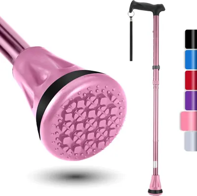 Produktbild von Zusammenklappbarer rosa Gehstock für alle Böden mit ergonomischem Griff