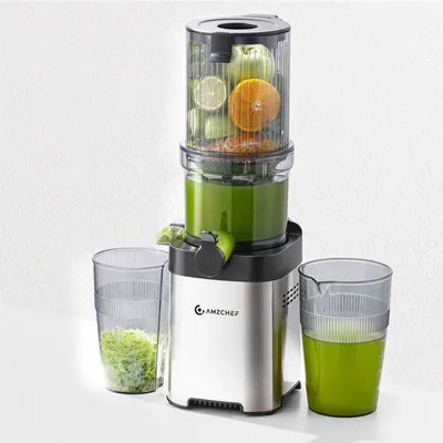 Produktbild von AMZCHEF Entsafter mit 113MM Einfüllöffnung, 1,8 L Slow Juicer, Entsafter für Gemüse und Obst, Leicht zu Reinigen, Silber
