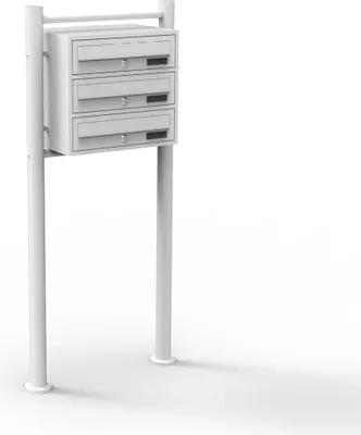 Produktbild von Wiltec 3er Briefkastenanlage weiß 513 x 270 x 1150 mm, Standbriefkasten mit 3 Fächern, Schlüssel und Namensschild, Briefkasten Postkasten mit Ständer