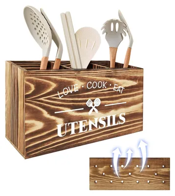 Imagen del producto de Soporte de utensilios de cocina de madera, con 3 compartimentos, de 81 x 12,5 x 18 cm, para la cocina