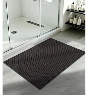 Productafbeelding van Badmat met wafelstructuur, 60x90 cm, donkergrijs, antislip, wasbaar, absorberend, zacht