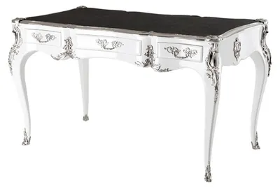 Produktbild von Casa Padrino Luxus Barock Schreibtisch Weiß Hochglanz Silber Sekretär