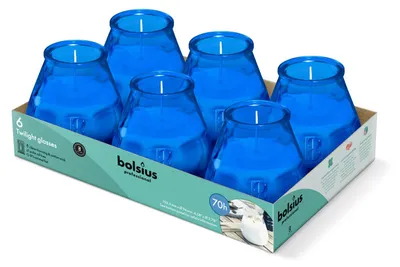 Imagen del producto de Bolsius Horeca, vela "twilight", formato 104/99, bandeja de 6 unidades, color azul
