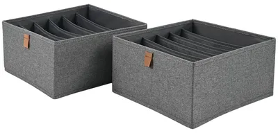 Produktbild von hausleben Organizer Box 2er Set – 6 Fächer je Box – Faltbare Aufbewahrungsbox aus Stoff 30x30x15cm – für BHs, Slips, Socken & Kleidung – Leinenoptik