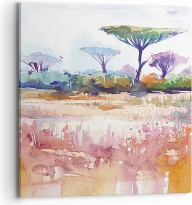 Produktbild von Bild auf Leinwand - Leinwandbild - Einteilig - Aquarell Savanne Bäume - 70x70cm - Wand Bild - Wanddeko - Wandbilder - Leinwanddruck - Bilder - Wanddekoration - Leinwand bilder - AC70x70-4484