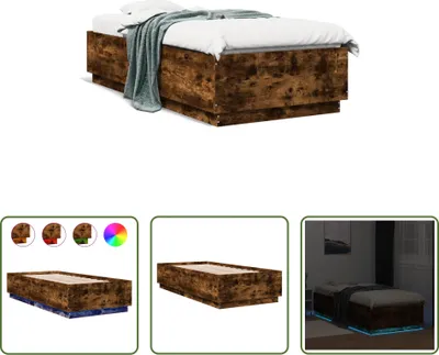 Produktbild von The Living Store Bettgestell mit LED Räuchereiche 100x200 cm Holzwerkstoff