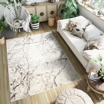 Produktbild von Teppich Wohnzimmer Schlafzimmer Design Abstrakt Beige Braun Meliert Kurzflor 80 x 150 cm