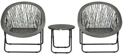Produktbild von Gartenmöbel-Set, 3-teilig, Rattanoptik, 2 Stühle, 1 Tisch, klappbar, Grau