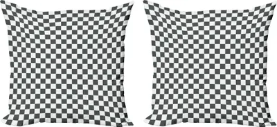 Immagine prodotto di ABAKUHAUS Set copricuscino a quadri (2 pezzi), composizione monocromatica con classica stampa astratta di piastrelle a scacchiera, 50 x 50 cm, grigio bianco