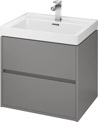 Produktbild von BADLAND Badmöbel Set Badezimmerschrank mit Keramikwaschbecken, 2-Schubladen CREA 60 Grau Matt