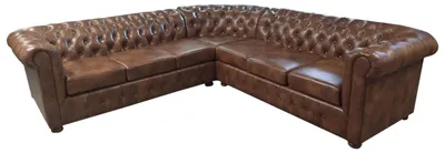 Zdjęcie produktu dla Sofa narożna Chesterfield w kształcie litery L skórzane kanapy do salonu brązowe sofy narożne zestaw
