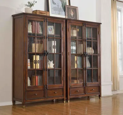 Produktbild von Set 2x Vitrine Kommoden Vitrinen Glas Schrank Glasschrank Vitrinenschrank Holz