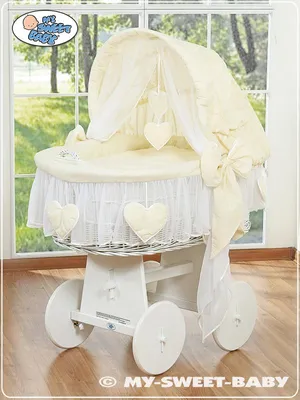 Produktbild von MY SWEET BABY Babybett aus Naturfaser Weiß mit beweglichem Dachfenster und PREMIUM Matratze