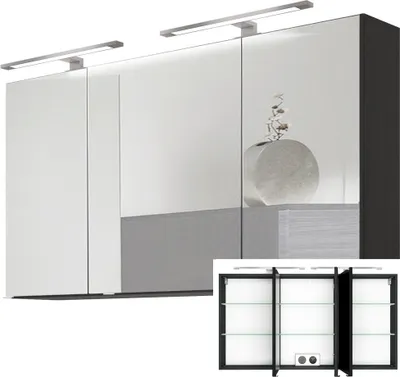 Produktbild von 3D-Spiegelschrank 120cm in graphit APIA-03 mit LED-Aufbauleuchte, B/H/T ca. 120/64-69/20 cm