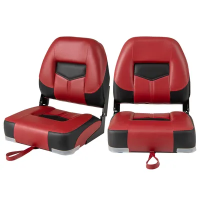 Immagine prodotto di COSTWAY set di 2 sedili pieghevoli per barca, sedia da barca con imbottitura in spugna spessa 11cm, sedia da timone imbottita 50x42x52cm rosso, nero