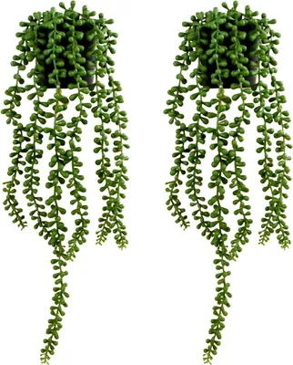 Produktbild von Kunstpflanze hängend 2 Stück, für Innen und Außen, Kunststoff, grüne Dekoration, für Garten