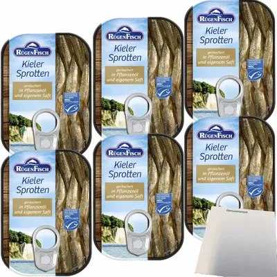 Produktbild von Rügenfisch Kieler Sprotten 6er Pack (6x106g Dose) + usy Block