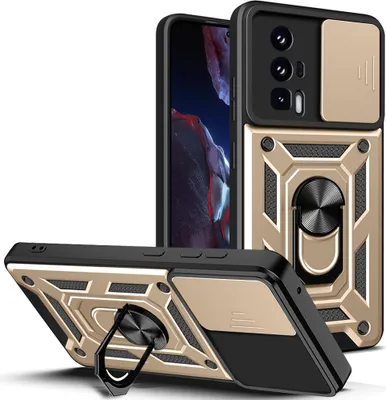 Produktbild von Hülle für Xiaomi Poco F5 Pro mit Ring Ständer Halter Dia Kameraschutz TPU PC Hybrid Handyhülle Gold