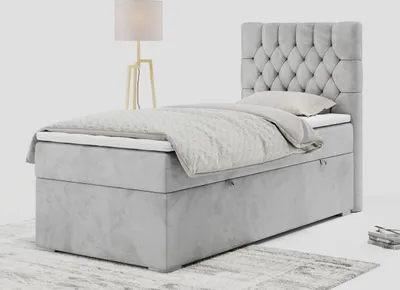 Produktbild von Einzelbett - Boxspringbett 90x200 mit Bettkasten und Matratzentopper - PERA 90 - rechts - Hellgrau - H3