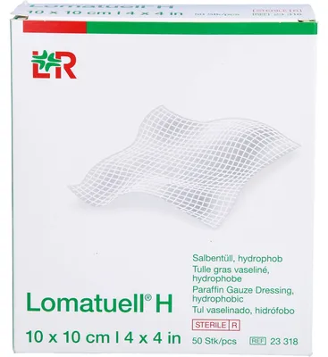 Produktbild von Lomatuell H 10 x 10 cm hydrophober Salbentüll, 50 St. Verband
