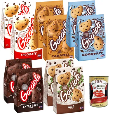 Produktbild von Italian Gourmet Gocciole Kekse Sortiment, Chocolate, Caramel, Coconut, Extra Dark und Wild Varianten, 10er-Pack, Italienische Schokoladenkekse+ Italian Gourmet Polpa