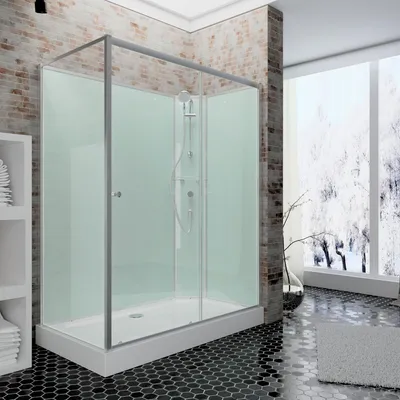 Produktbild von Schulte Komplettdusche 140x90 cm Ibiza mit Schiebetür & 5 mm ESG Sicherheitsglas, Rückwand Light-Grün, Profilfarbe Alu-Natur, Version Rechts