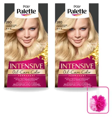 Immagine prodotto di 2 confezioni di tinta per capelli Poly Palette Soft Nudes, tonalità biondo naturale delicato 280, contenimento da 115 ml per confezione