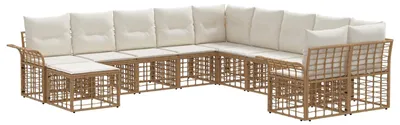 Image de vidaXL Ensemble de salon de jardin 11 pièces, en polyester naturel et blanc crème