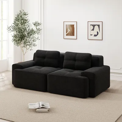 Produktbild von Boneless Modular Sofa, modernes Sofa für Wohnzimmer mit Tiefsitz, bequemes 80% Corduroy-Cloud-Sofa, Loveseat-Kleinsofa, Schlafsofa, Schwarz