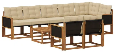 Zdjęcie produktu dla vidaXL Zestaw mebli ogrodowych, sofa i fotele, 9 sztuk, kolor naturalny i beżowy
