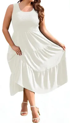 Imagen del producto de Omgoods - Vestido midi de verano ligero para mujer, disponible en tallas grandes