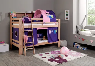 Produktbild von Etagenbett Jan Buche Natur lackiert mit Bücherregal 90x200 cm