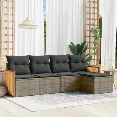 Produktbild von 5-tlg. Garten-Sofagarnitur - mit Kissen Grau Poly Rattan - Gartenmöbelset 3227600