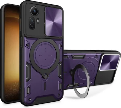 Produktbild von Handyhülle für Xiaomi Redmi Note 12S Dual-Layer Stoßfest Rüstung Hülle mit Dia Kameraschutz und Kreisförmig Ring Ständer Lila