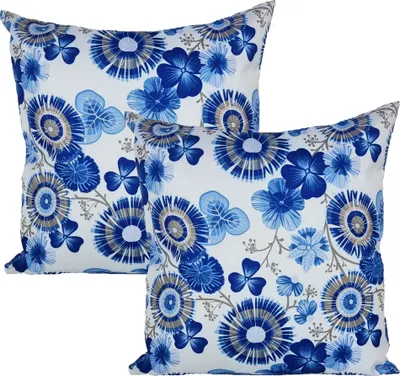 Produktbild von JACK 2er Set 45x45cm Motiv Outdoor Kissenhülle Kissenbezug Wasserfest Sitzkissen Lounge Kissen Garten Stuhl Lotus Effekt, Farbe:Blumen Blau