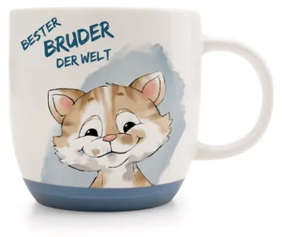 Produktbild von Nici Tasse Katze "Bester Bruder der Welt" weiß/blau/beige 400 ml