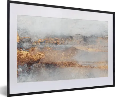 Produktbild von MuchoWow® Gerahmtes Poster Nebel - Gold - Abstrakt 60x40 cm - Poster mit Schwarzem Bilderrahmen Wandposter Rahmen Foto Bilder - Schlafzimmer - Plakat in Rahmen - Drucken
