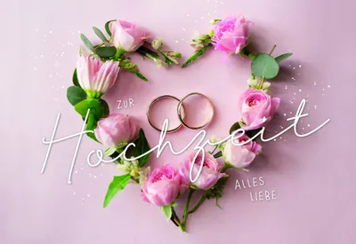 Produktbild von Hochzeit Karte mit Briefumschlag Eheringe in Herz auf Rosen