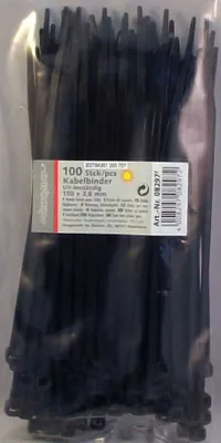 Produktbild von Voltomat Uv-Beständige Kabelbinder, Schwarz, 100 Stk, 150 X 3,6 Mm