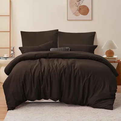 Productafbeelding van Dekbedovertrekset 220x240 cm - 3-delig Microvezel - Met Ritssluiting - - Bruin